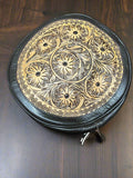 Western Canteen Crossbody Bag — Vintage Distressed Leather Tooled One Side + Hair-on-Hide Other Side (10.5") - Rooted & Reckless Co.