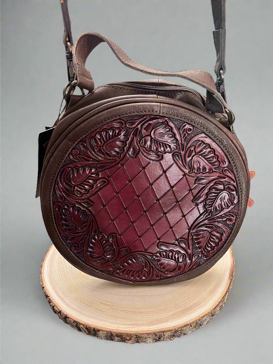 Western Canteen Genuine Leather Crossbody Bag — Hand-Tooled American Darling Full Grain Cowhide - Rooted & Reckless Co.