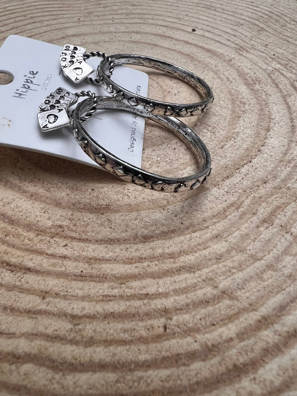 Western Card Theme Hoop Earrings with Playing Card Detail — 2" Drop - Rooted & Reckless Co.