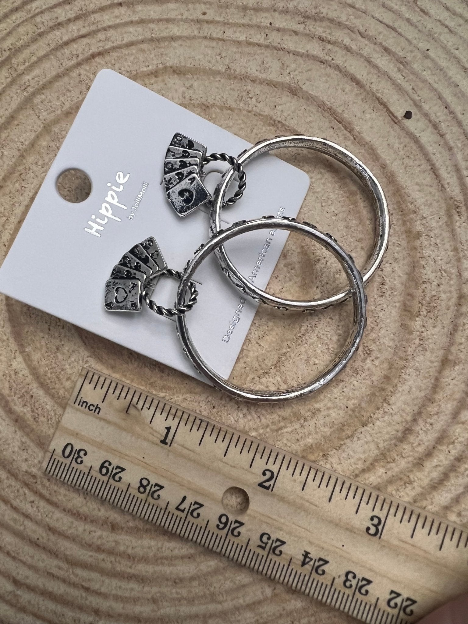 Western Card Theme Hoop Earrings with Playing Card Detail — 2" Drop - Rooted & Reckless Co.
