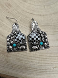 Western Cattle Tag, Armadillo & Spade Earrings with Checker Detail — 1½" Drop - Rooted & Reckless Co.