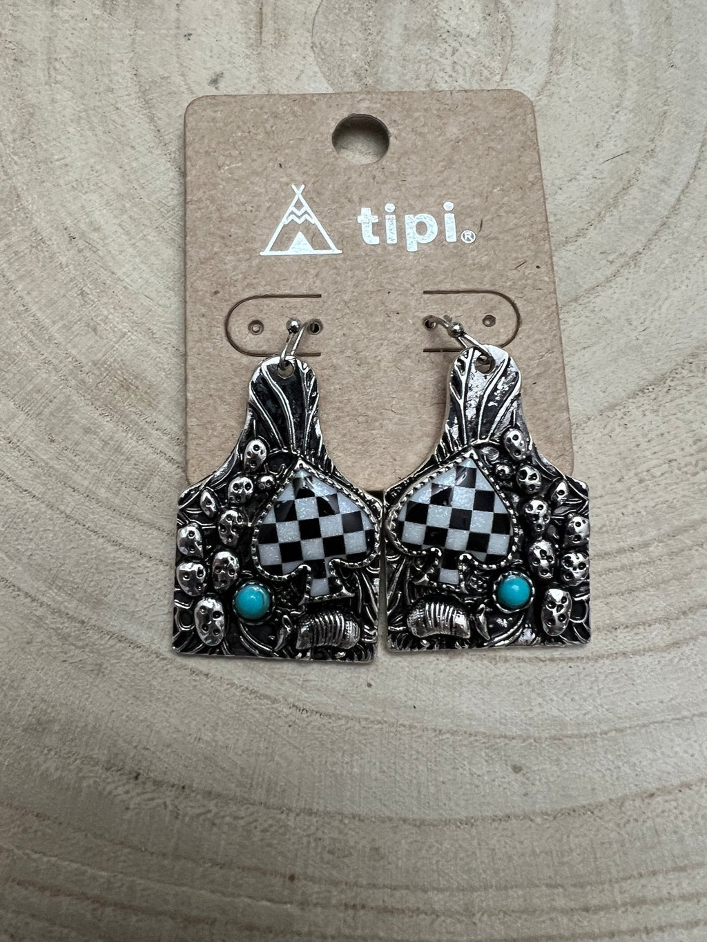 Western Cattle Tag, Armadillo & Spade Earrings with Checker Detail — 1½" Drop - Rooted & Reckless Co.