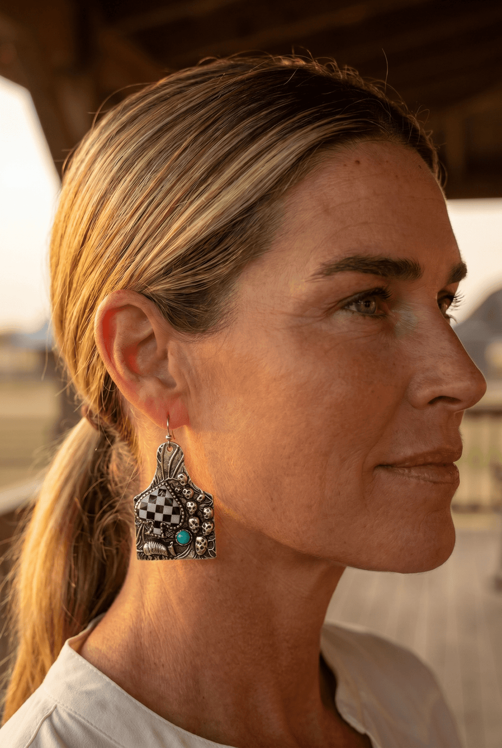 Western Cattle Tag, Armadillo & Spade Earrings with Checker Detail — 1½" Drop - Rooted & Reckless Co.