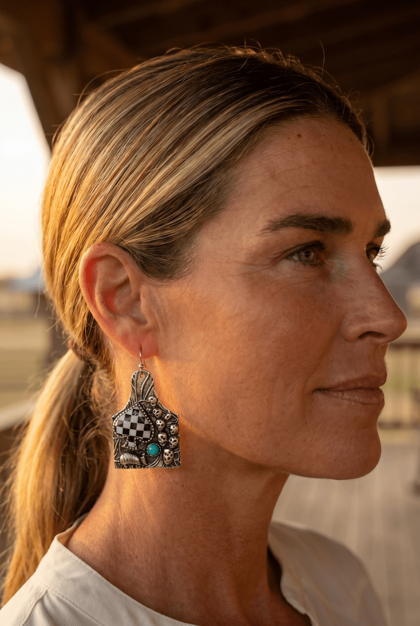 Western Cattle Tag, Armadillo & Spade Earrings with Checker Detail — 1½" Drop - Rooted & Reckless Co.