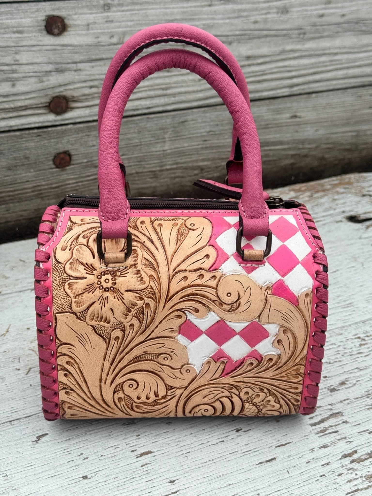 Western Checkered Colorful Speedy Barrel Bag by Double B - Rooted & Reckless Co.