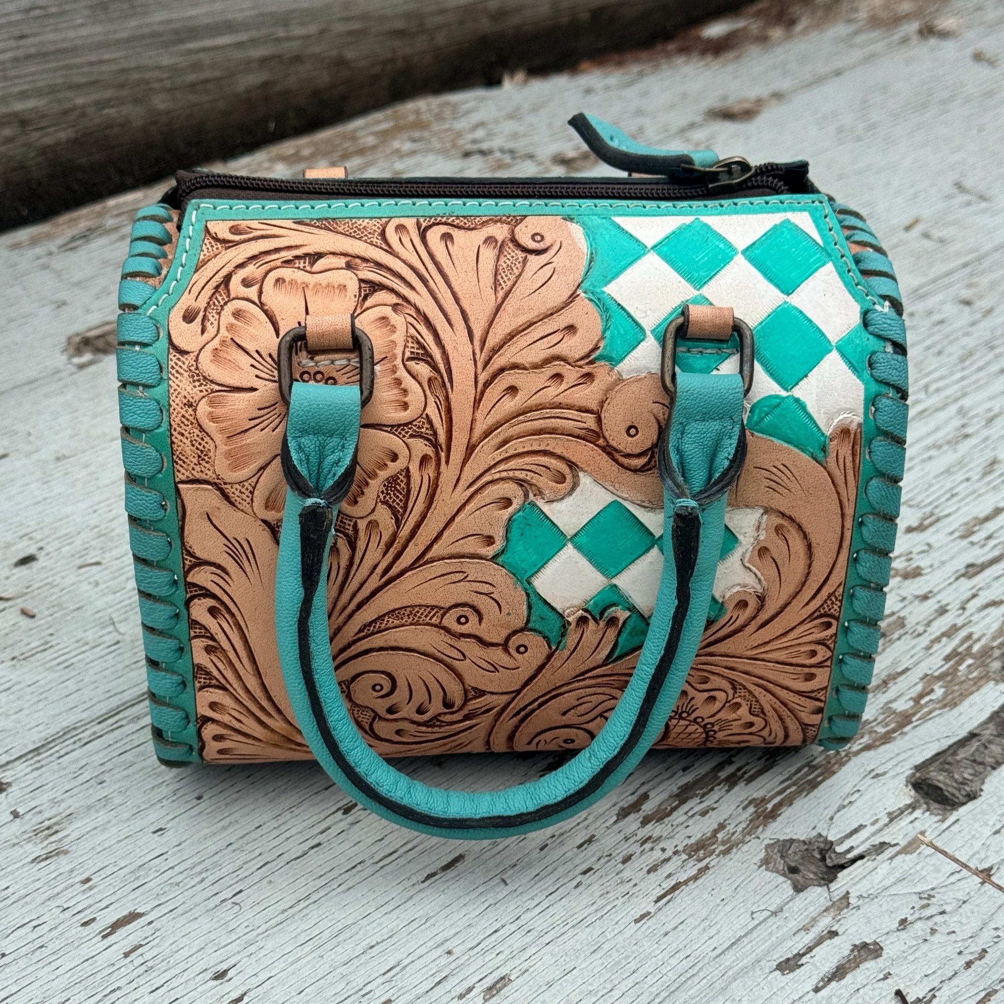 Western Checkered Colorful Speedy Barrel Bag by Double B - Rooted & Reckless Co.