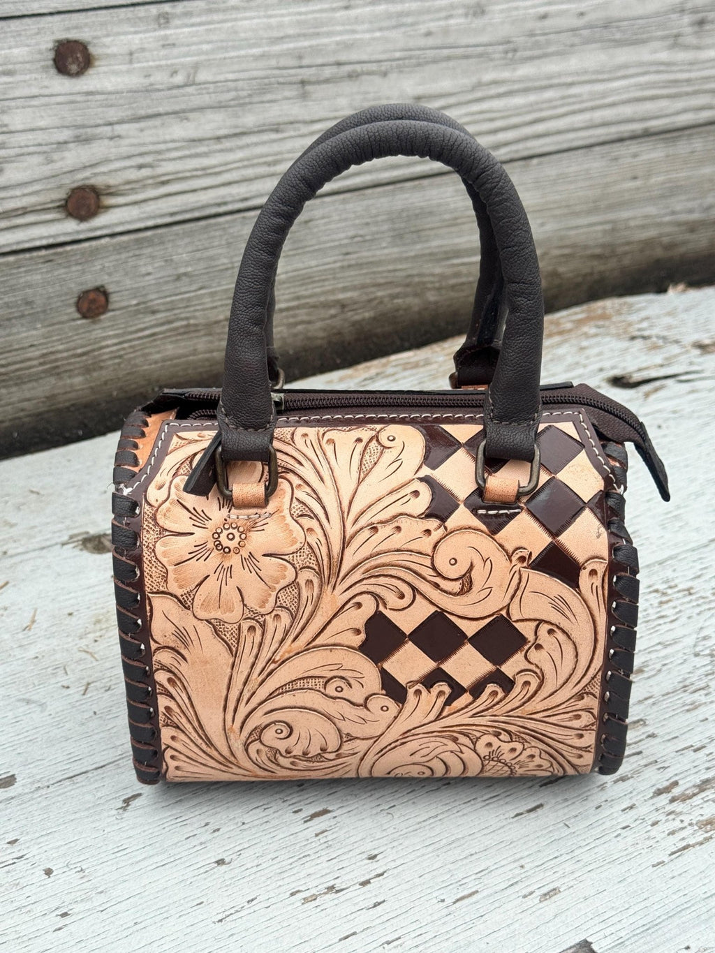 Western Checkered Colorful Speedy Barrel Bag by Double B - Rooted & Reckless Co.