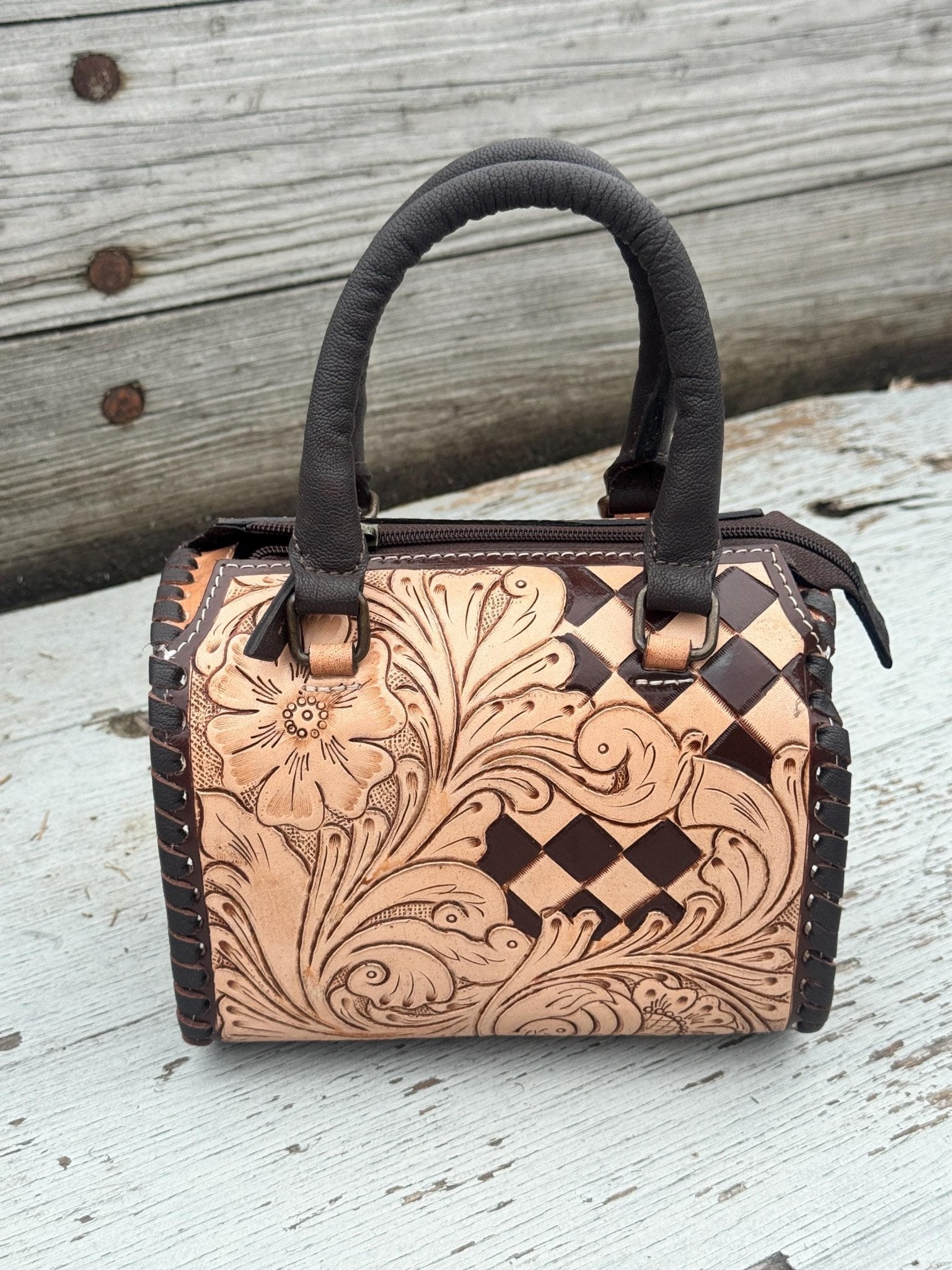 Western Checkered Colorful Speedy Barrel Bag by Double B - Rooted & Reckless Co.