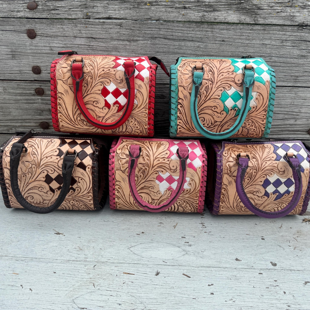 Western Checkered Colorful Speedy Barrel Bag by Double B - Rooted & Reckless Co.