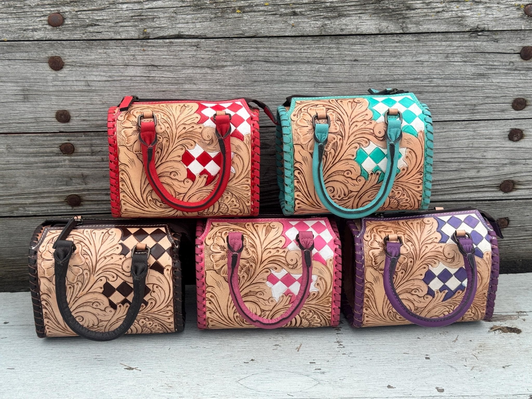 Western Checkered Colorful Speedy Barrel Bag by Double B - Rooted & Reckless Co.
