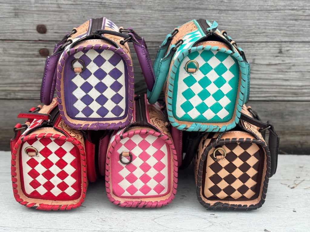 Western Checkered Colorful Speedy Barrel Bag by Double B - Rooted & Reckless Co.
