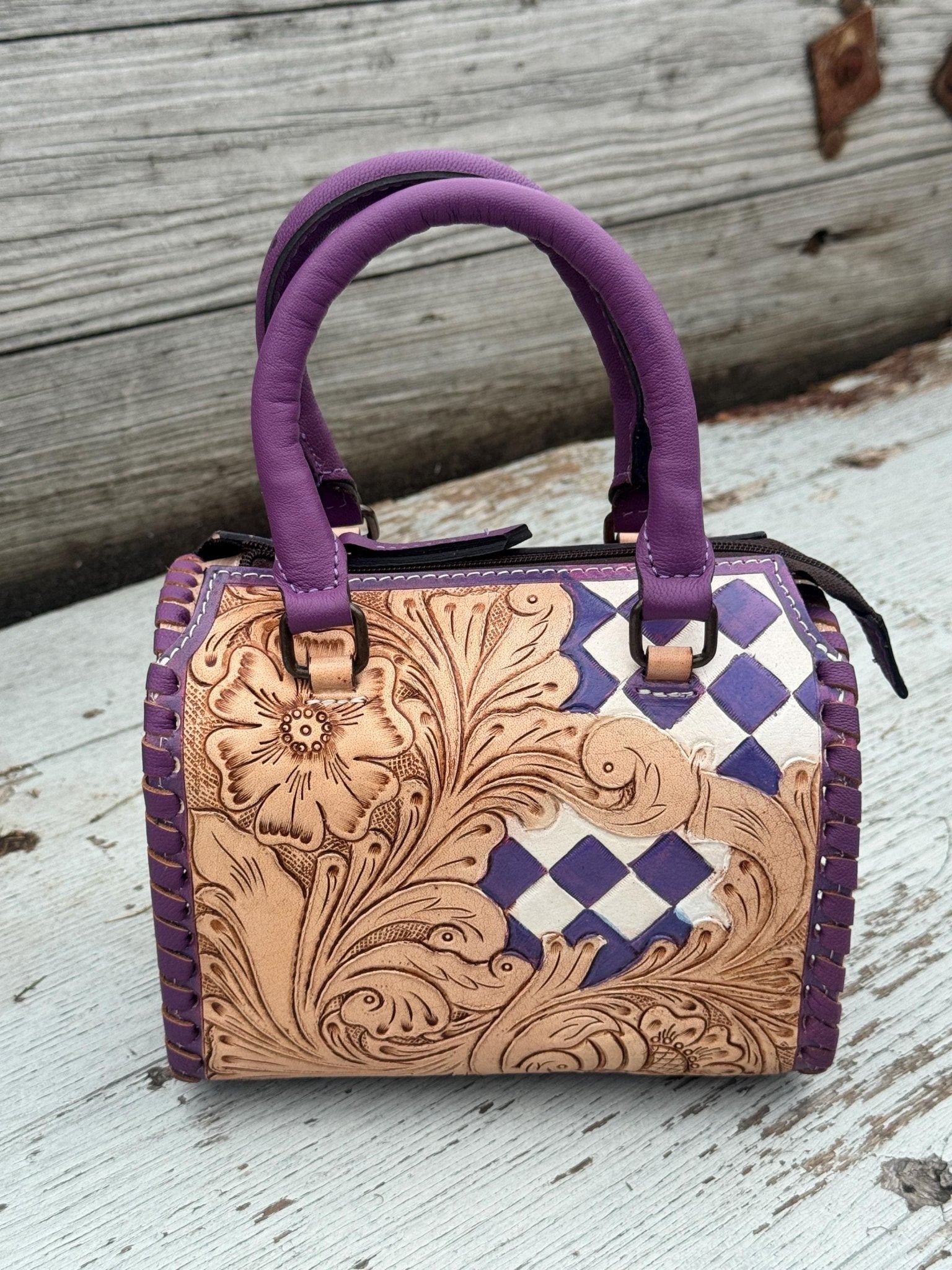 Western Checkered Colorful Speedy Barrel Bag by Double B - Rooted & Reckless Co.