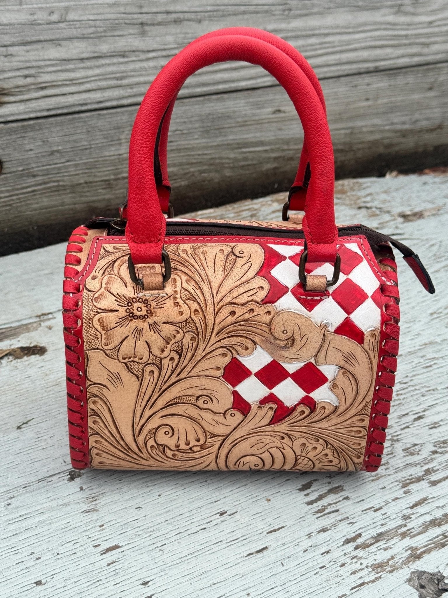 Western Checkered Colorful Speedy Barrel Bag by Double B - Rooted & Reckless Co.