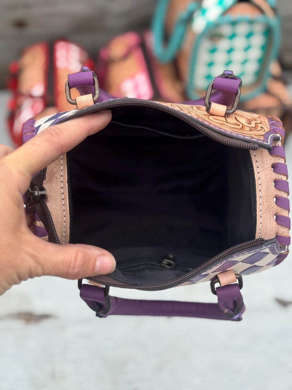 Western Checkered Colorful Speedy Barrel Bag by Double B - Rooted & Reckless Co.