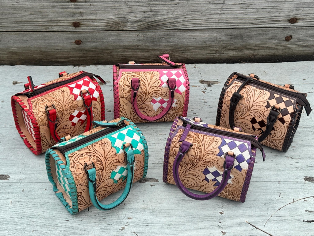 Western Checkered Colorful Speedy Barrel Bag by Double B - Rooted & Reckless Co.