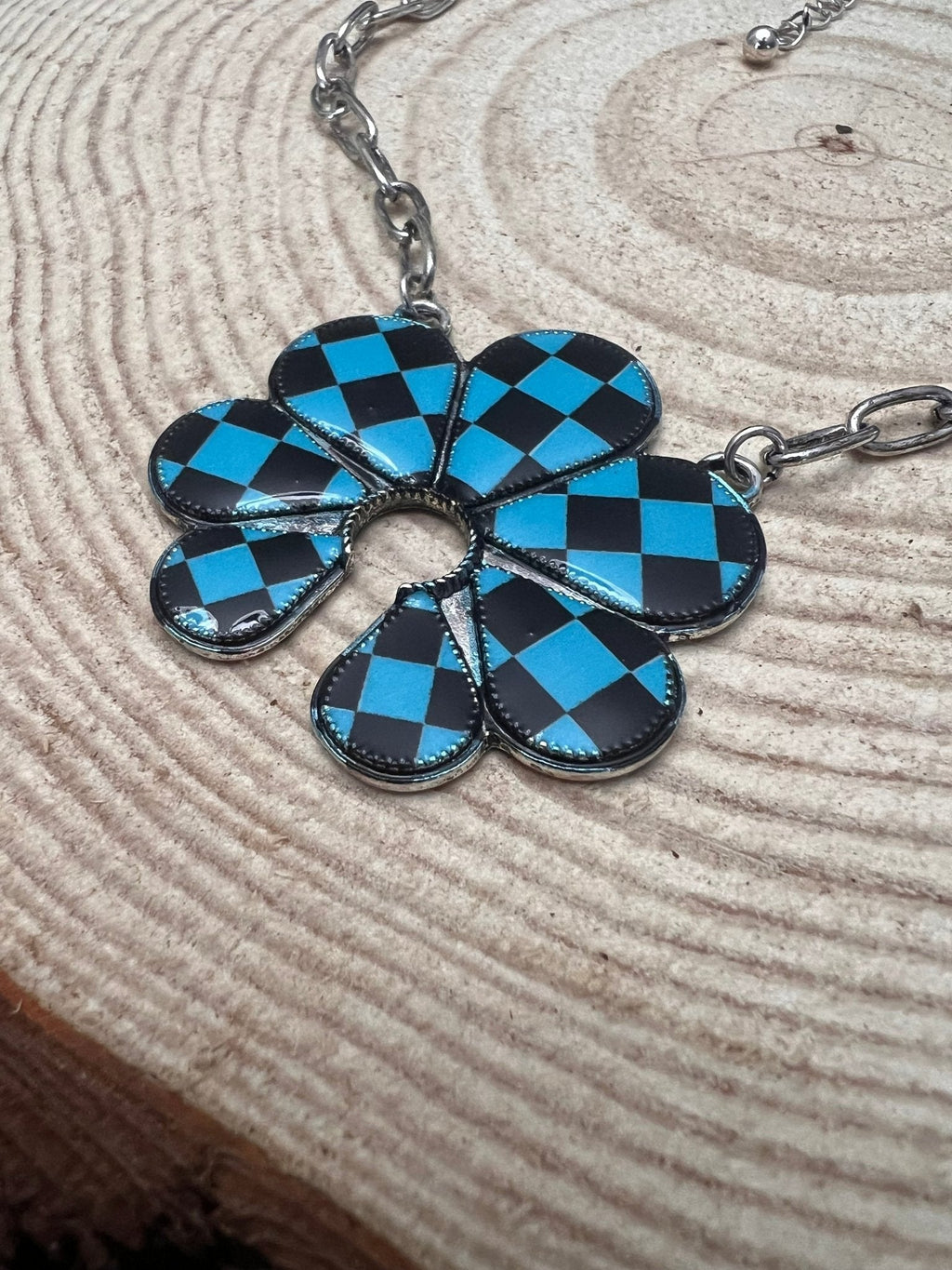 Western Checkered Squash Blossom Necklace — 18 Inch Southwestern Statement - Rooted & Reckless Co.
