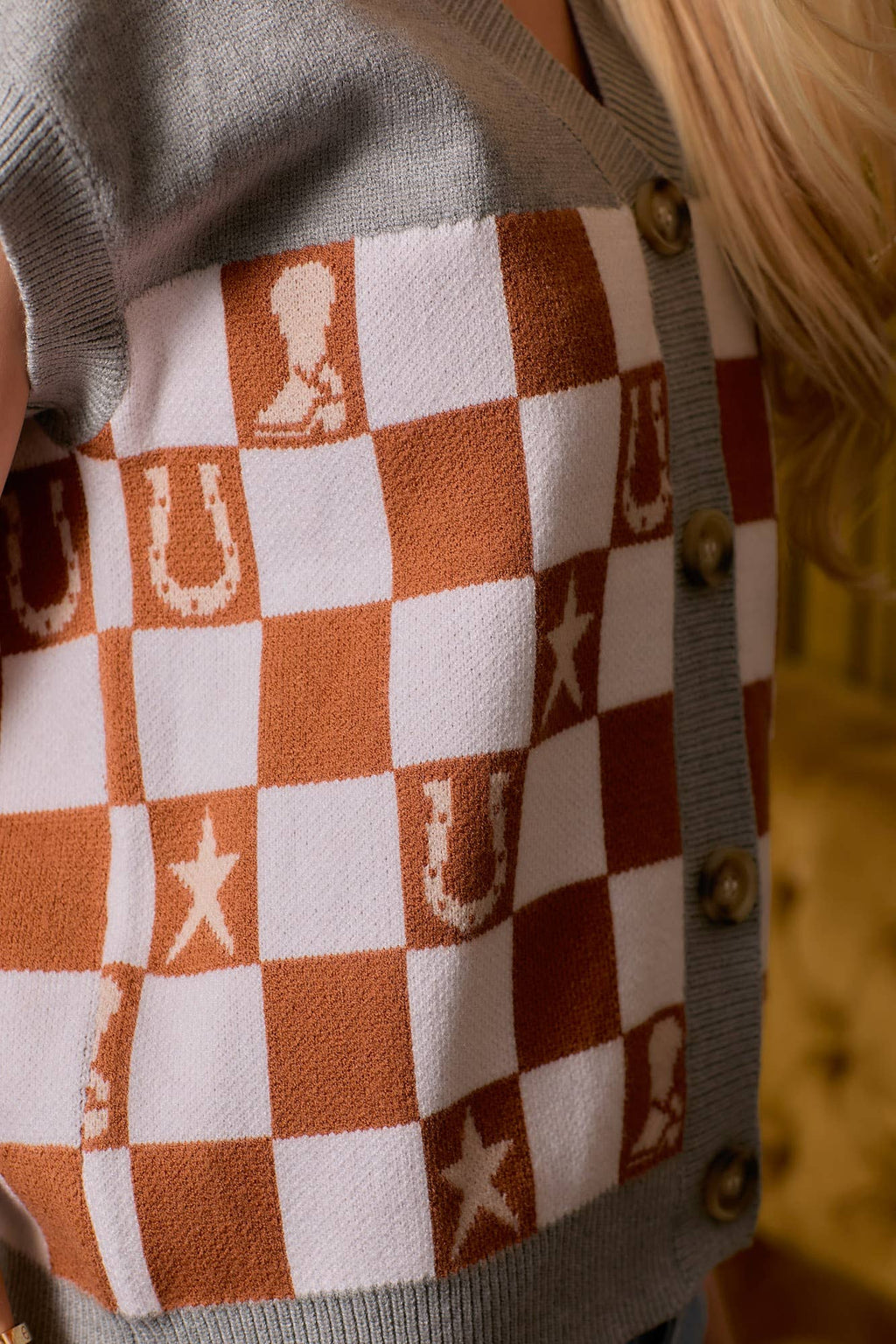 Western Checkered Sweater Vest - small remaining - Rooted & Reckless Co.