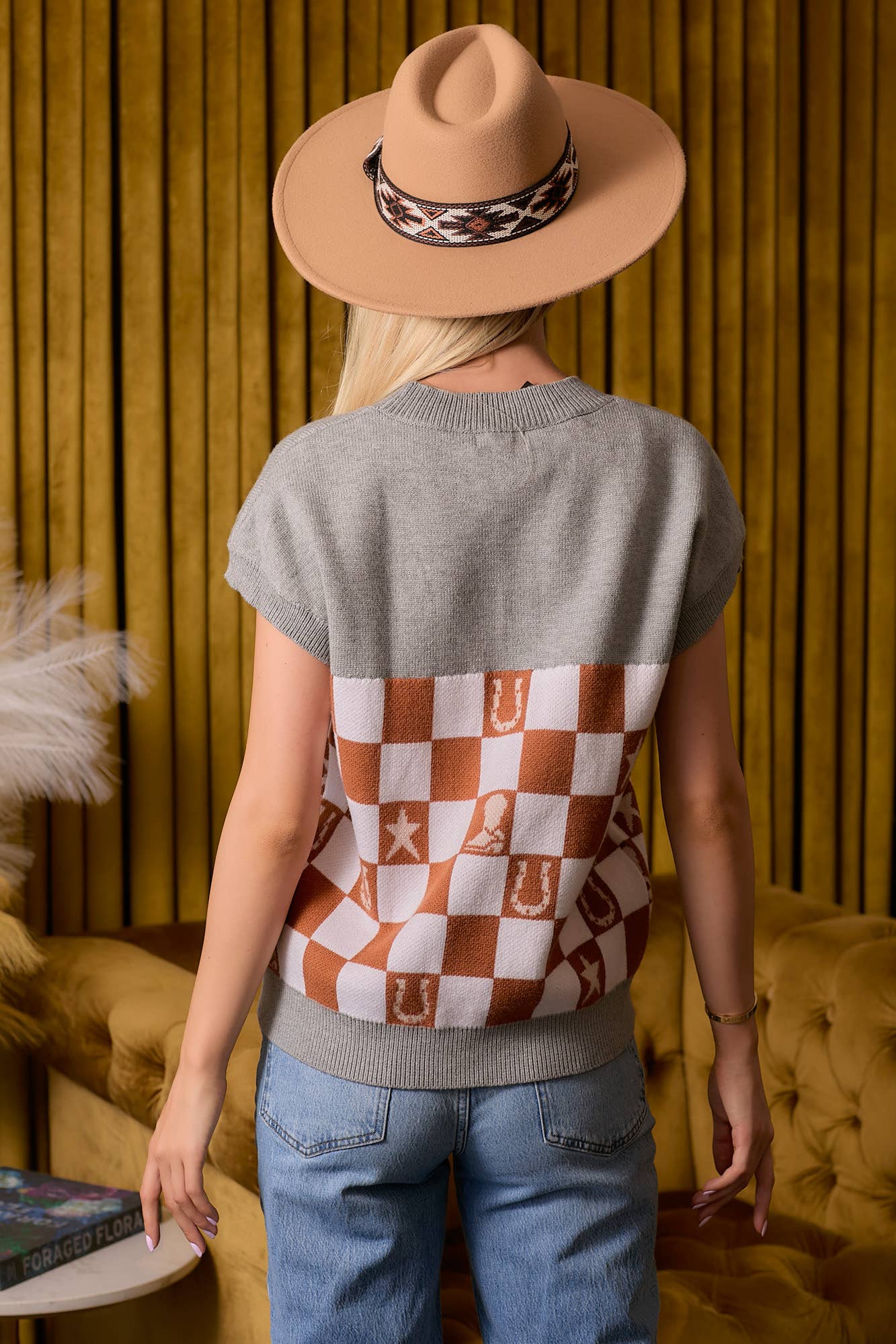 Western Checkered Sweater Vest - small remaining - Rooted & Reckless Co.