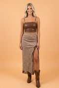 Western Cheetah Lace Trim Split Maxi Skirt - Rooted & Reckless Co.