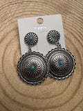 Western Concho Dangle Earrings with Faux Turquoise — 2½" Drop - Rooted & Reckless Co.