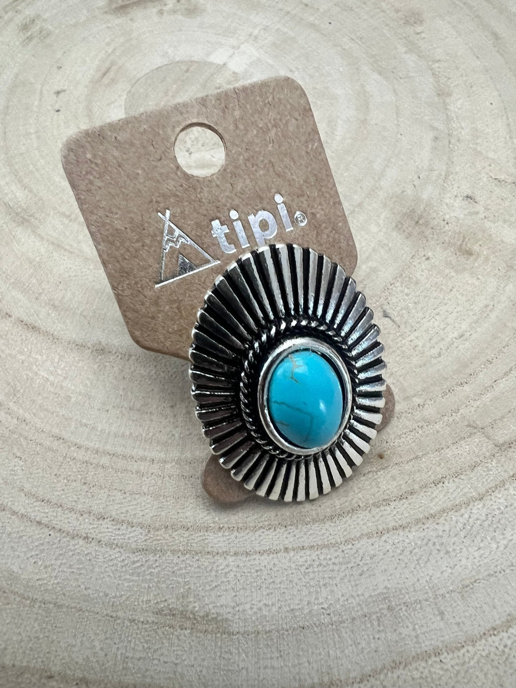 Western Concho & Faux Turquoise Adjustable Statement Ring — 1.5" Bold Western Hand Statement - Rooted & Reckless Co.