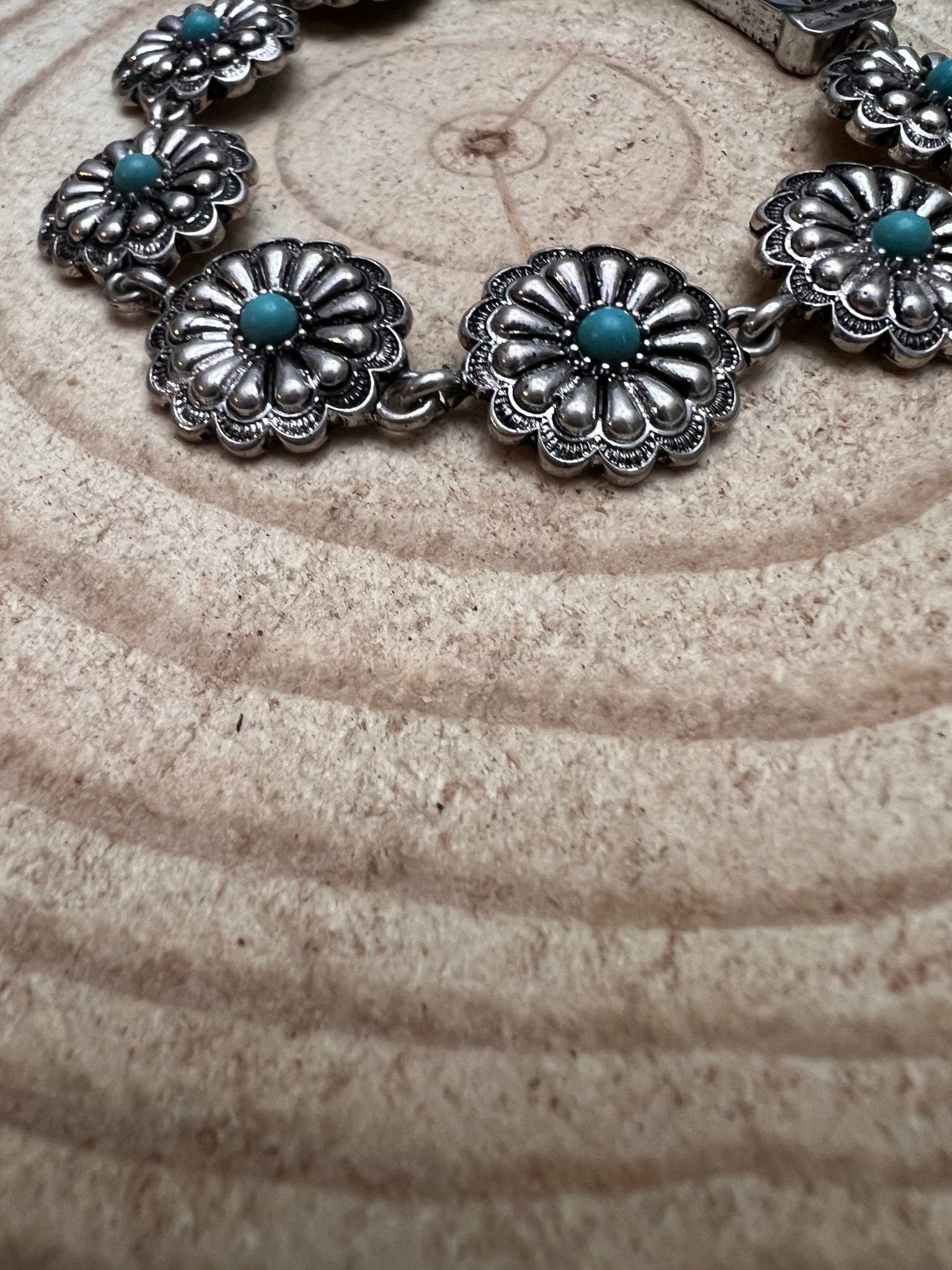 Western Concho & Faux Turquoise Magnetic Bracelet - Rooted & Reckless Co.