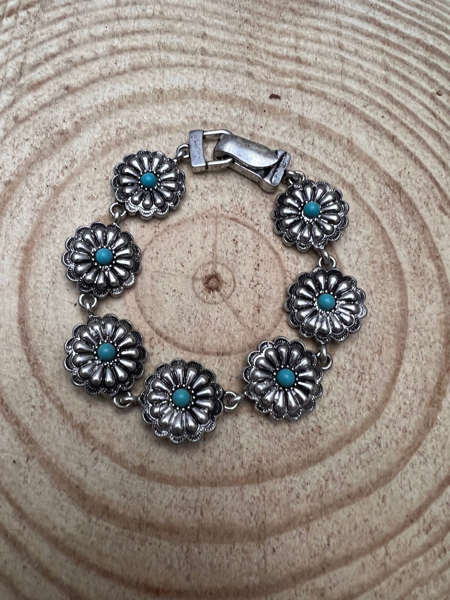 Western Concho & Faux Turquoise Magnetic Bracelet - Rooted & Reckless Co.