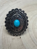 Western Concho & Faux Turquoise Stretch Statement Ring — 1.5" Bold Western Hand Statement - Rooted & Reckless Co.