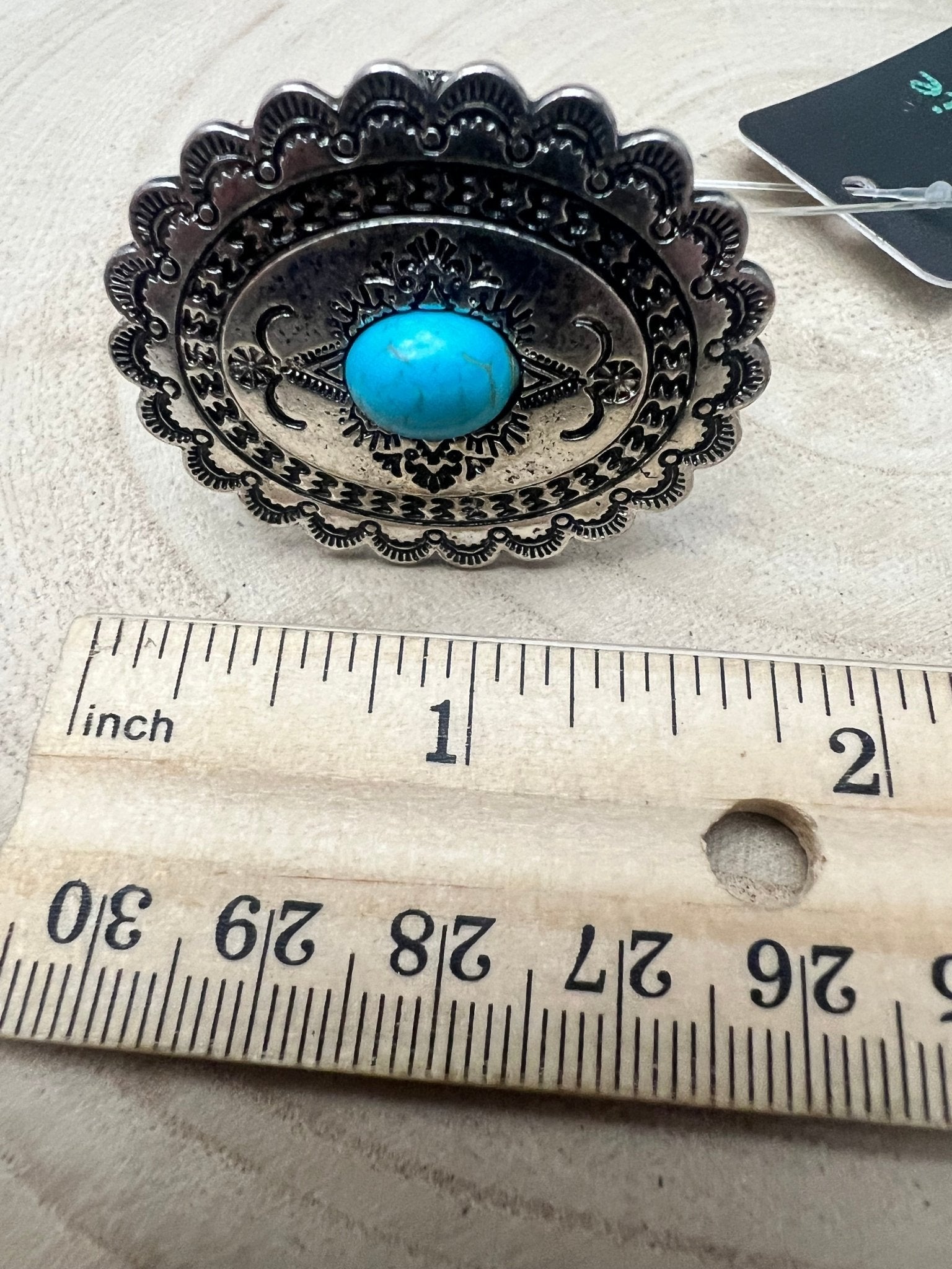 Western Concho & Faux Turquoise Stretch Statement Ring — 1.5" Bold Western Hand Statement - Rooted & Reckless Co.