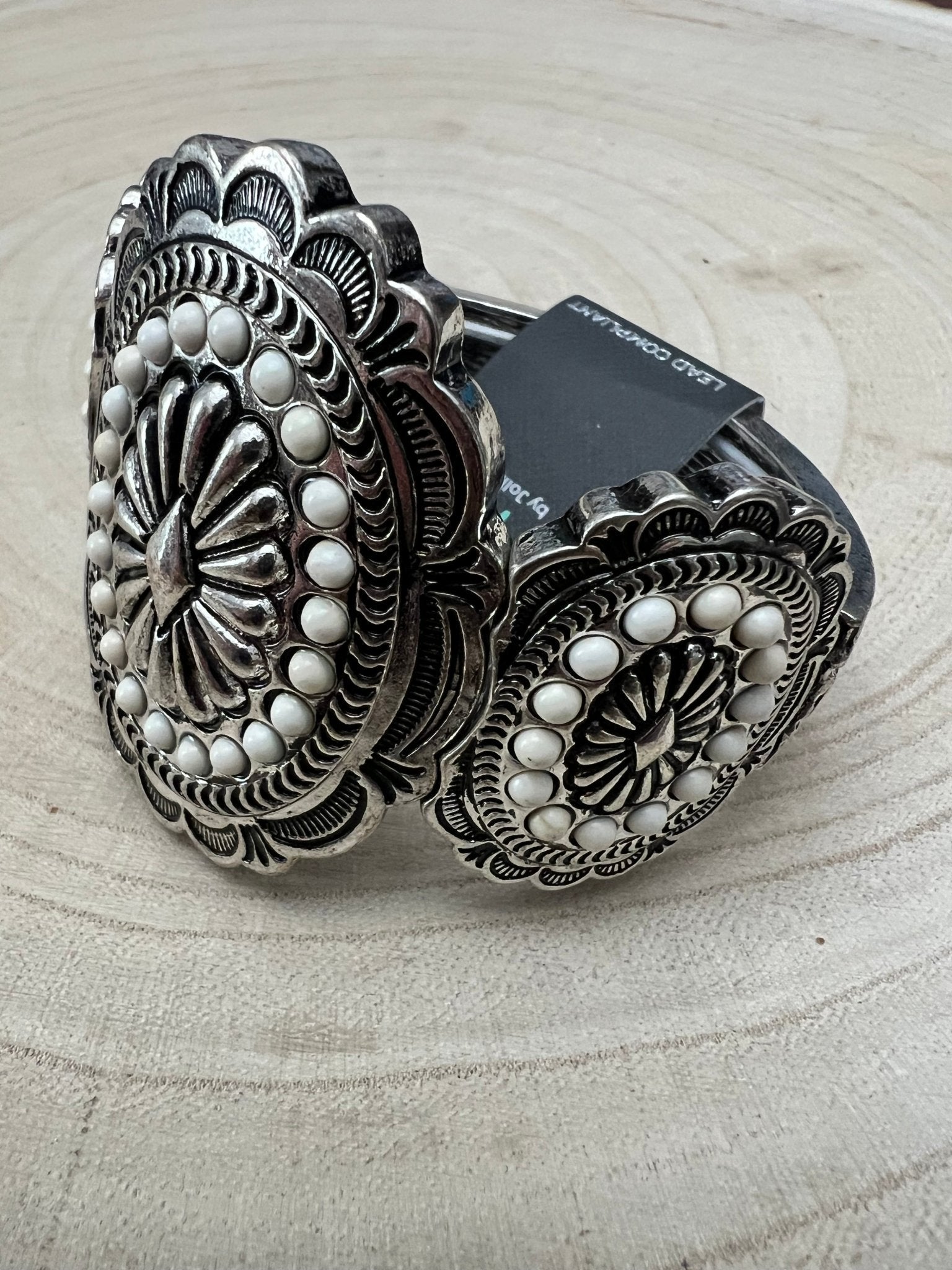 Western Concho & White Stone Wide Statement Stretch Bracelet - Rooted & Reckless Co.