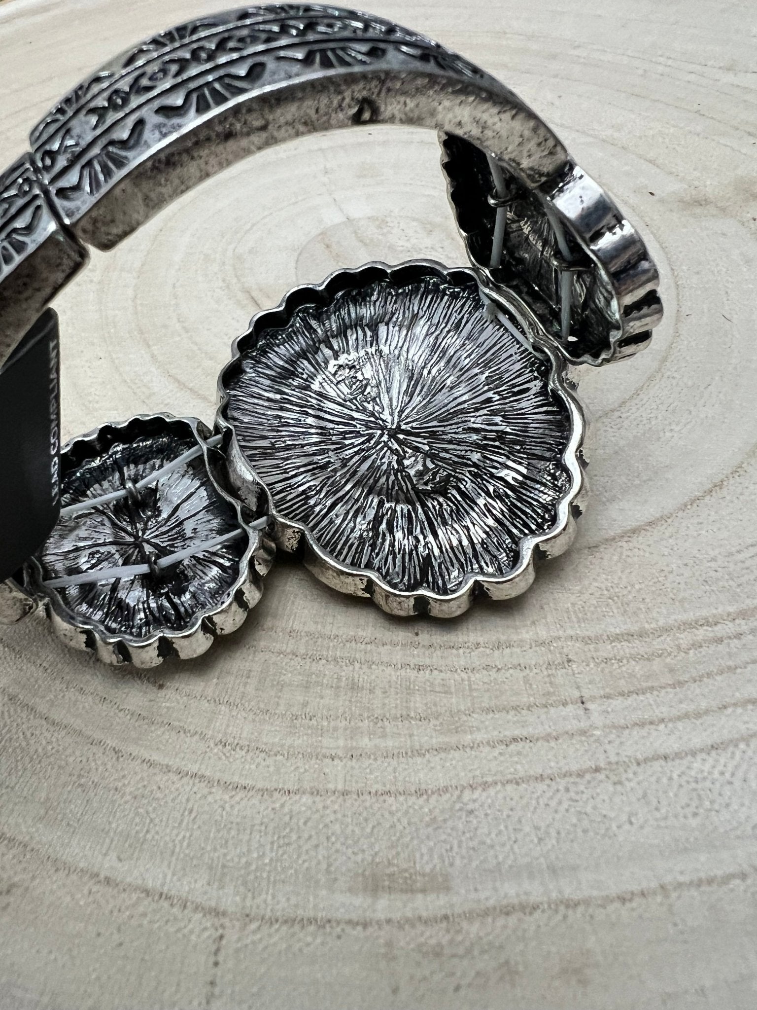 Western Concho & White Stone Wide Statement Stretch Bracelet - Rooted & Reckless Co.
