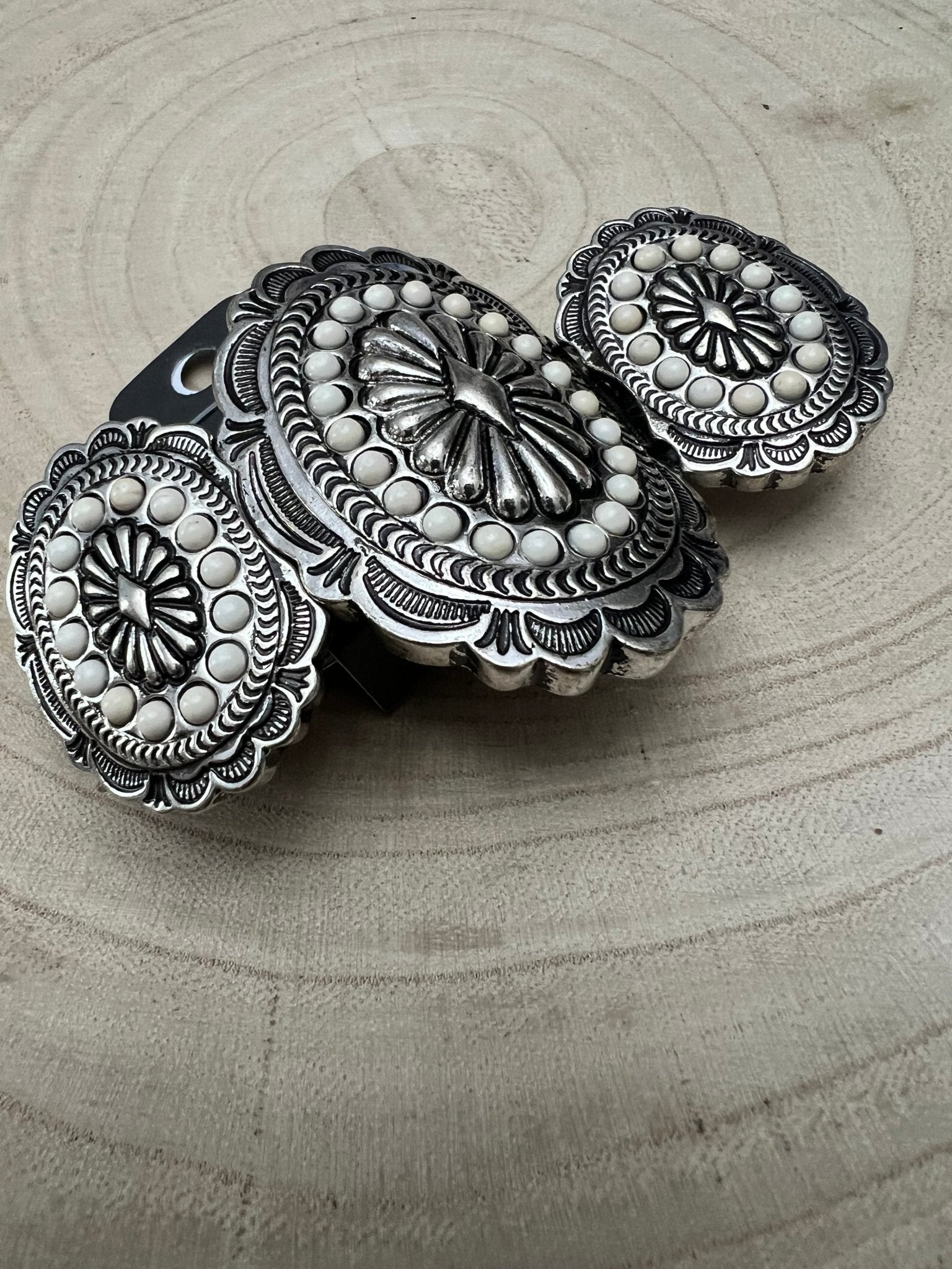 Western Concho & White Stone Wide Statement Stretch Bracelet - Rooted & Reckless Co.