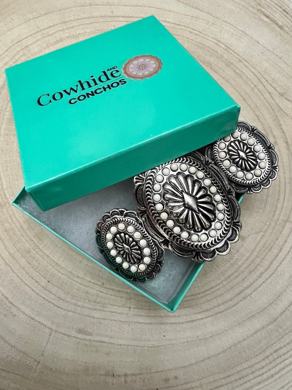 Western Concho & White Stone Wide Statement Stretch Bracelet - Rooted & Reckless Co.