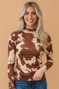 Western Cow Mock Neck Long Sleeve Top - Rooted & Reckless Co.