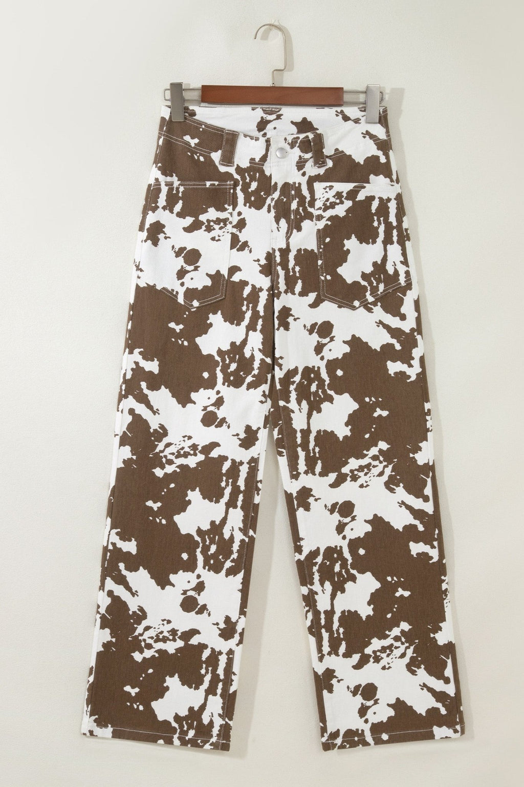 Western Cow Print High Waist Straight Leg Jeans - Rooted & Reckless Co.