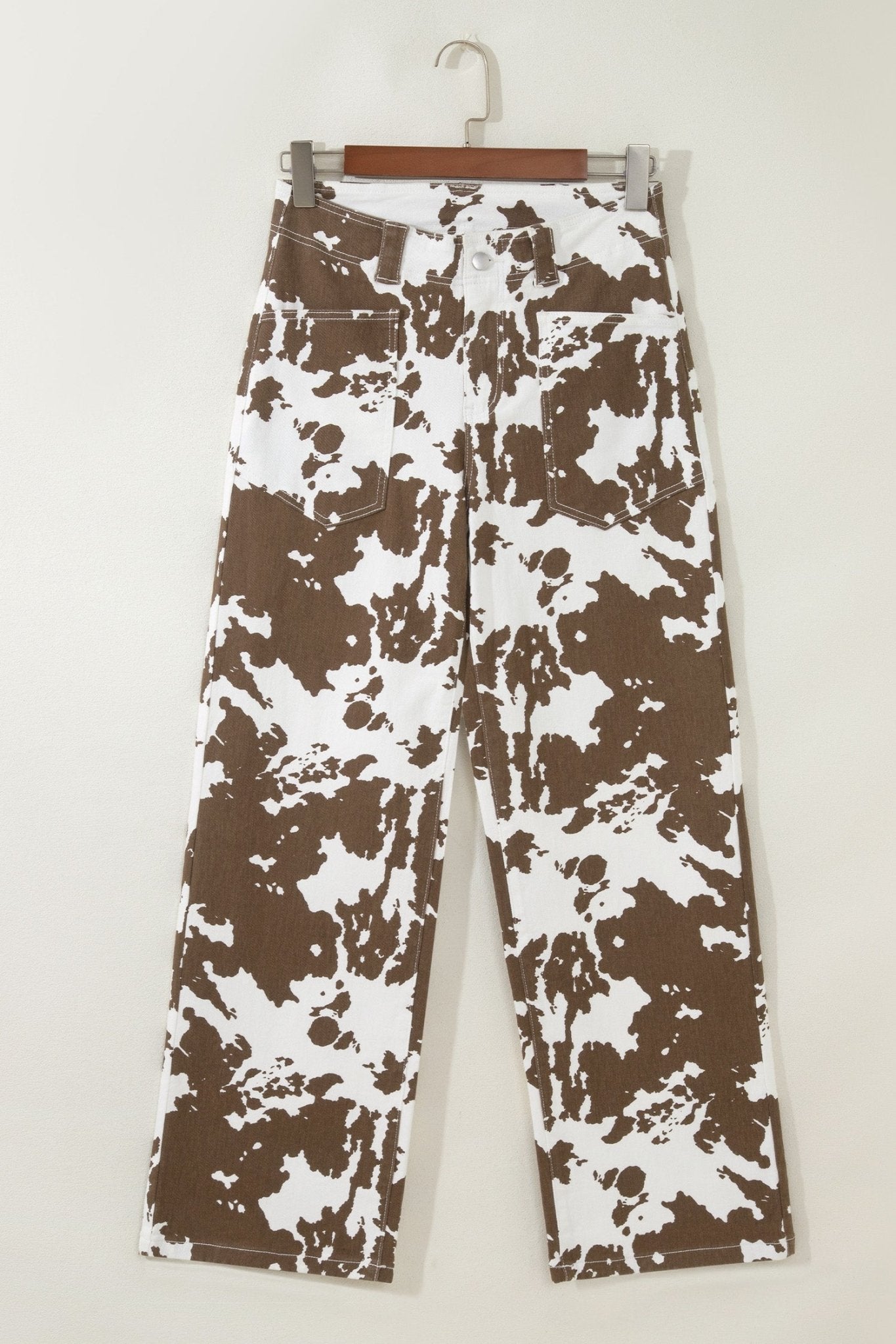 Western Cow Print High Waist Straight Leg Jeans - Rooted & Reckless Co.
