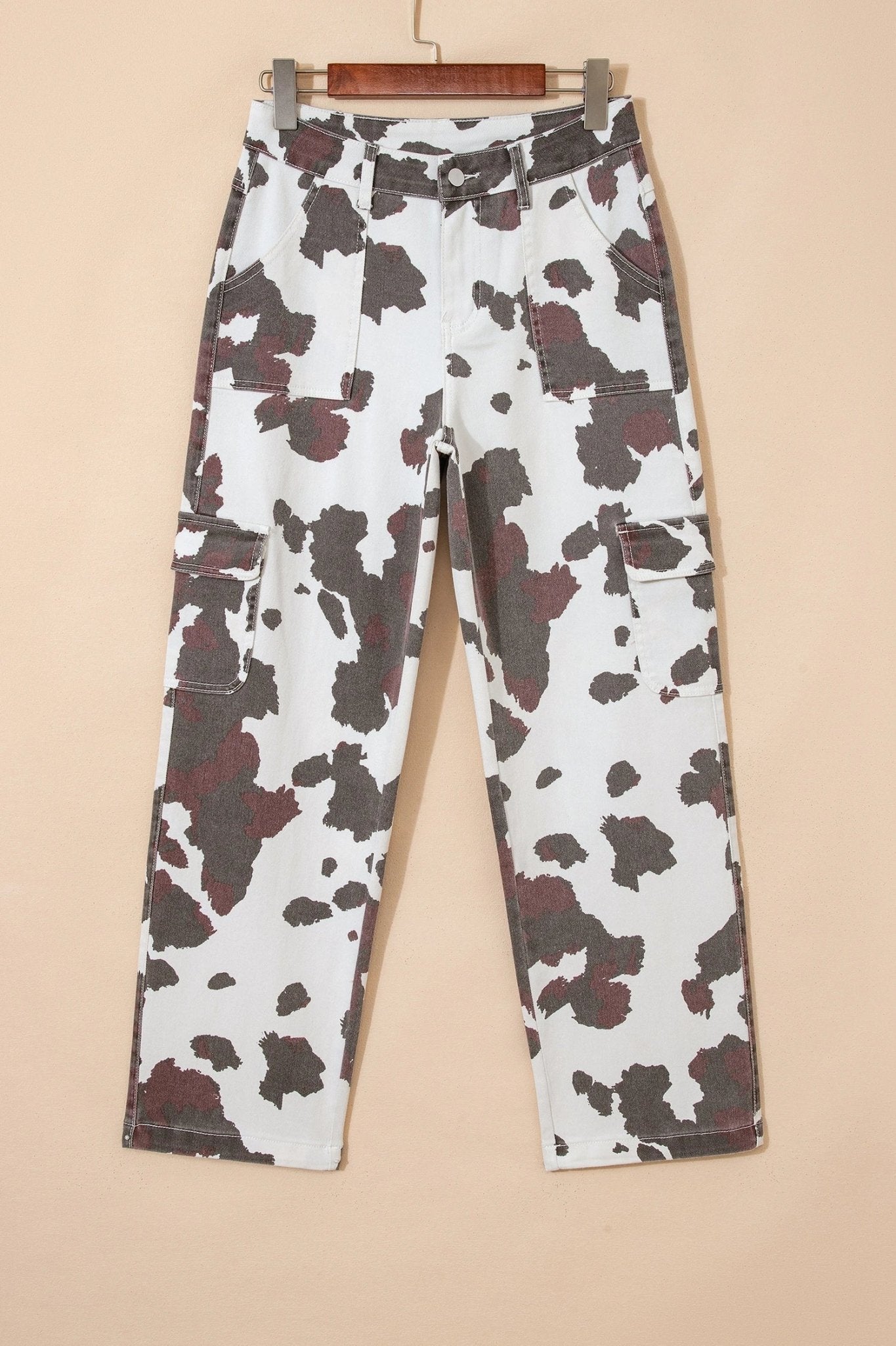Western Cow Spot Cargo Pocket Straight Leg Jeans - Rooted & Reckless Co.