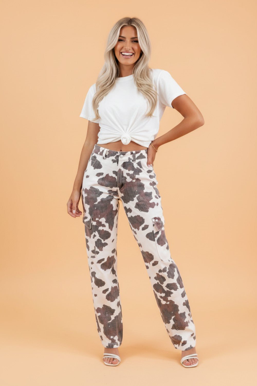 Western Cow Spot Cargo Pocket Straight Leg Jeans - Rooted & Reckless Co.
