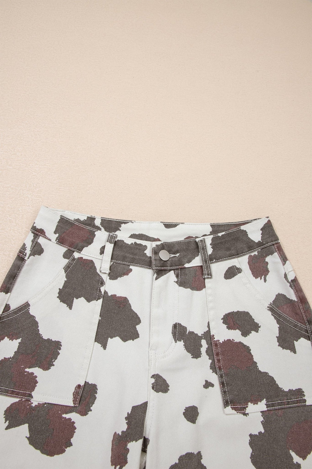 Western Cow Spot Cargo Pocket Straight Leg Jeans - Rooted & Reckless Co.