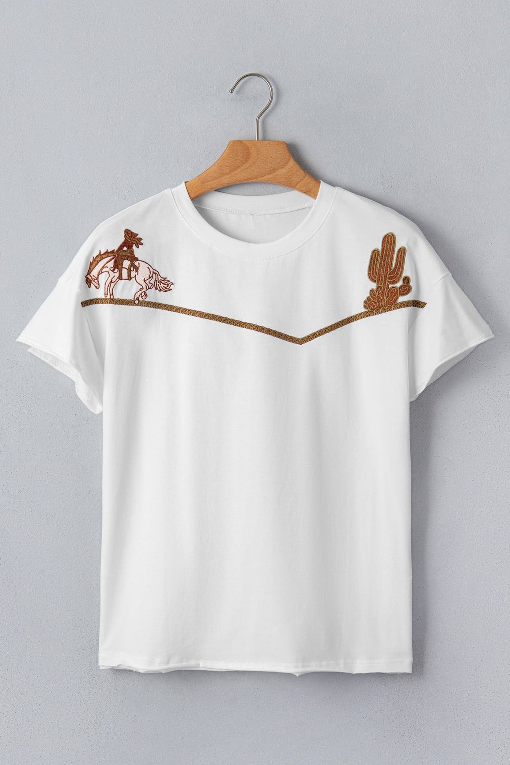 Western Cowboy & Cactus Embroidered Tee - Rooted & Reckless Co.