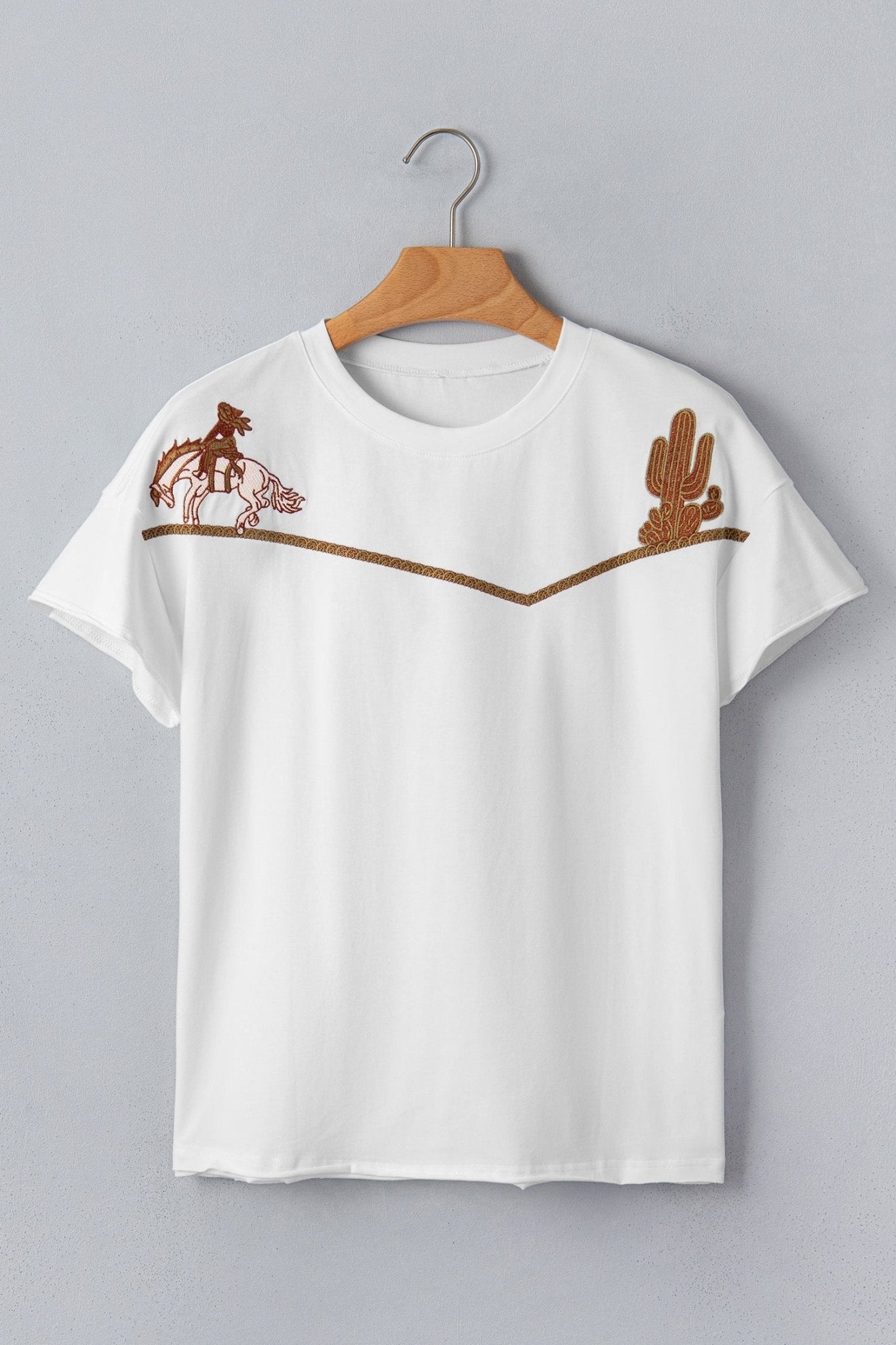 Western Cowboy & Cactus Embroidered Tee - Rooted & Reckless Co.
