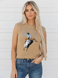 Western Cowboy Embroidered Round Neck Sleeveless Sweater - Rooted & Reckless Co.