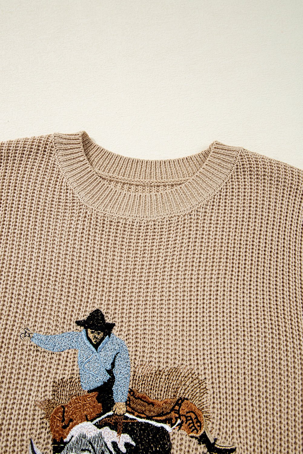 Western Cowboy Embroidered Round Neck Sleeveless Sweater - Rooted & Reckless Co.