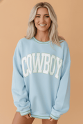 Western COWBOY Embroidered Stripe Contrast Trim Sweatshirt - Rooted & Reckless Co.