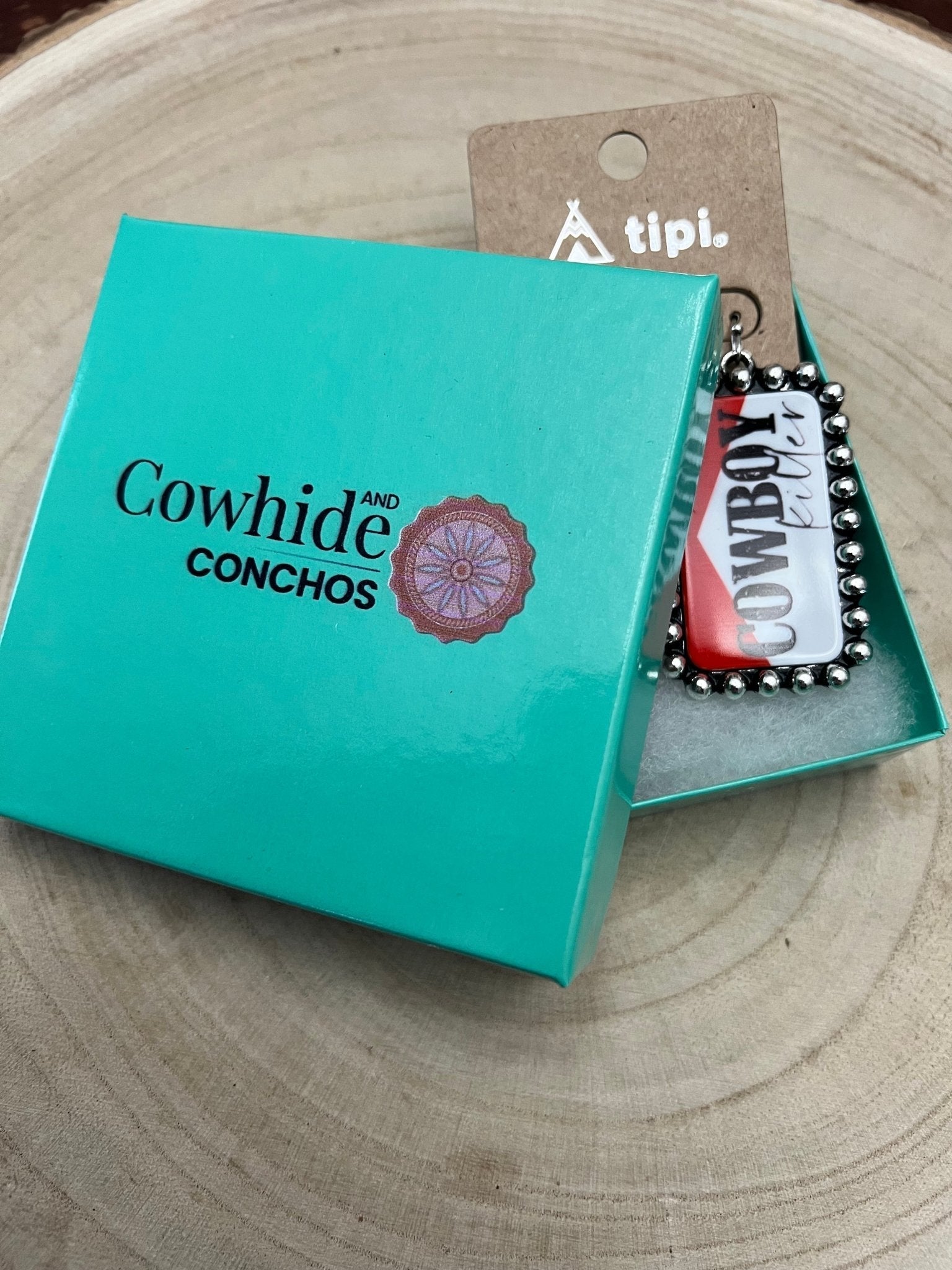 Western Cowboy Killer Rectangle Earrings — Red & White Western Statement - Rooted & Reckless Co.