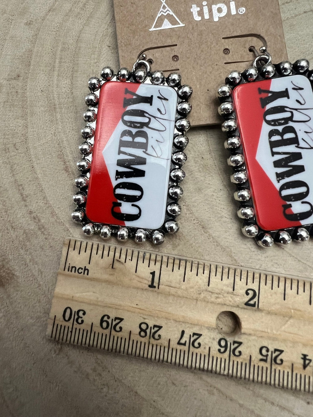 Western Cowboy Killer Rectangle Earrings — Red & White Western Statement - Rooted & Reckless Co.