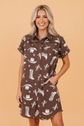 Western Cowgirl Cactus Raw Edge Denim Dress - Rooted & Reckless Co.