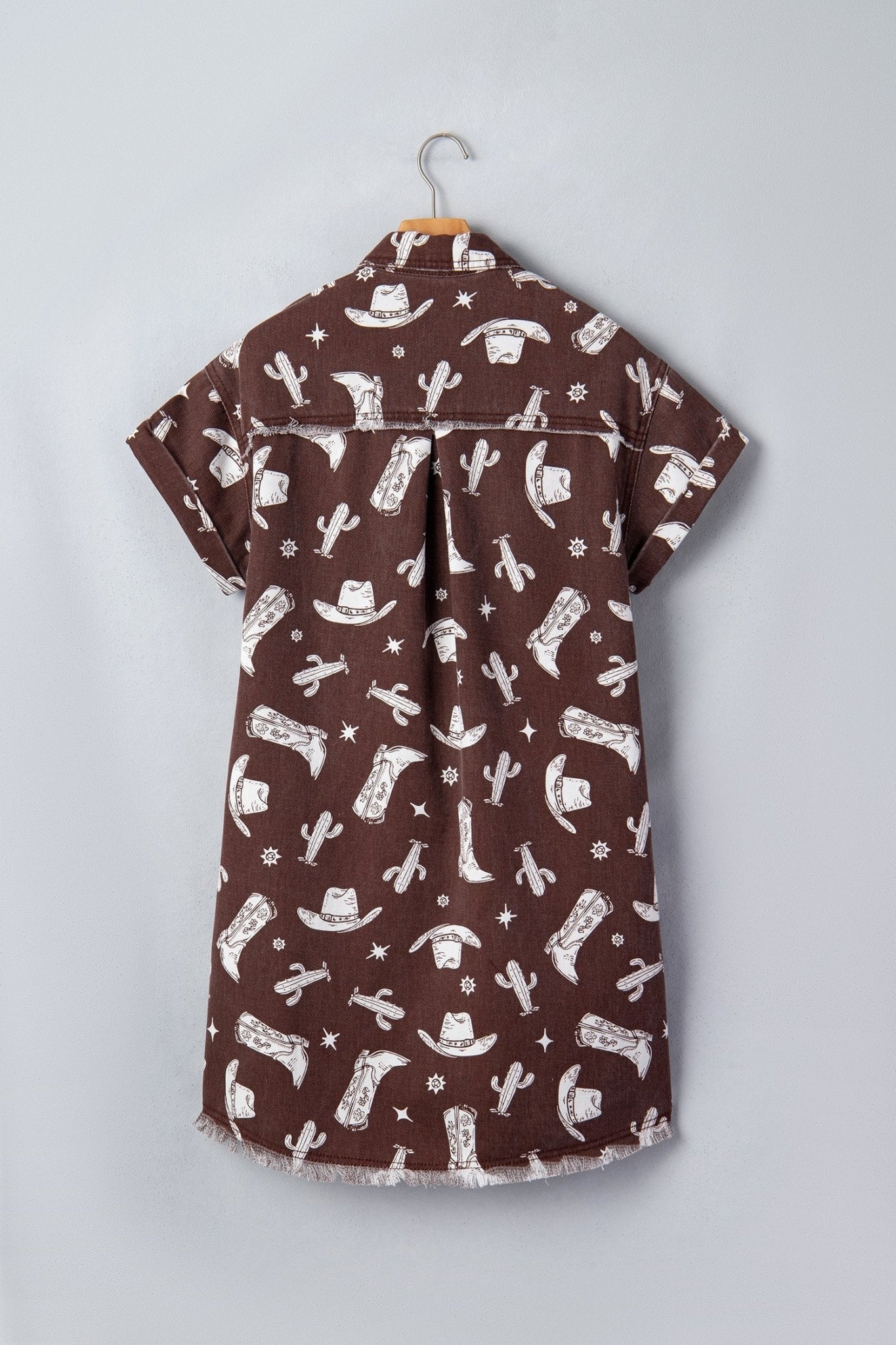 Western Cowgirl Cactus Raw Edge Denim Dress - Rooted & Reckless Co.