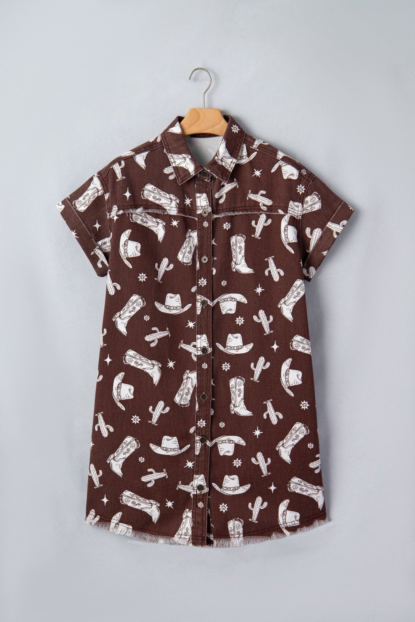 Western Cowgirl Cactus Raw Edge Denim Dress - Rooted & Reckless Co.