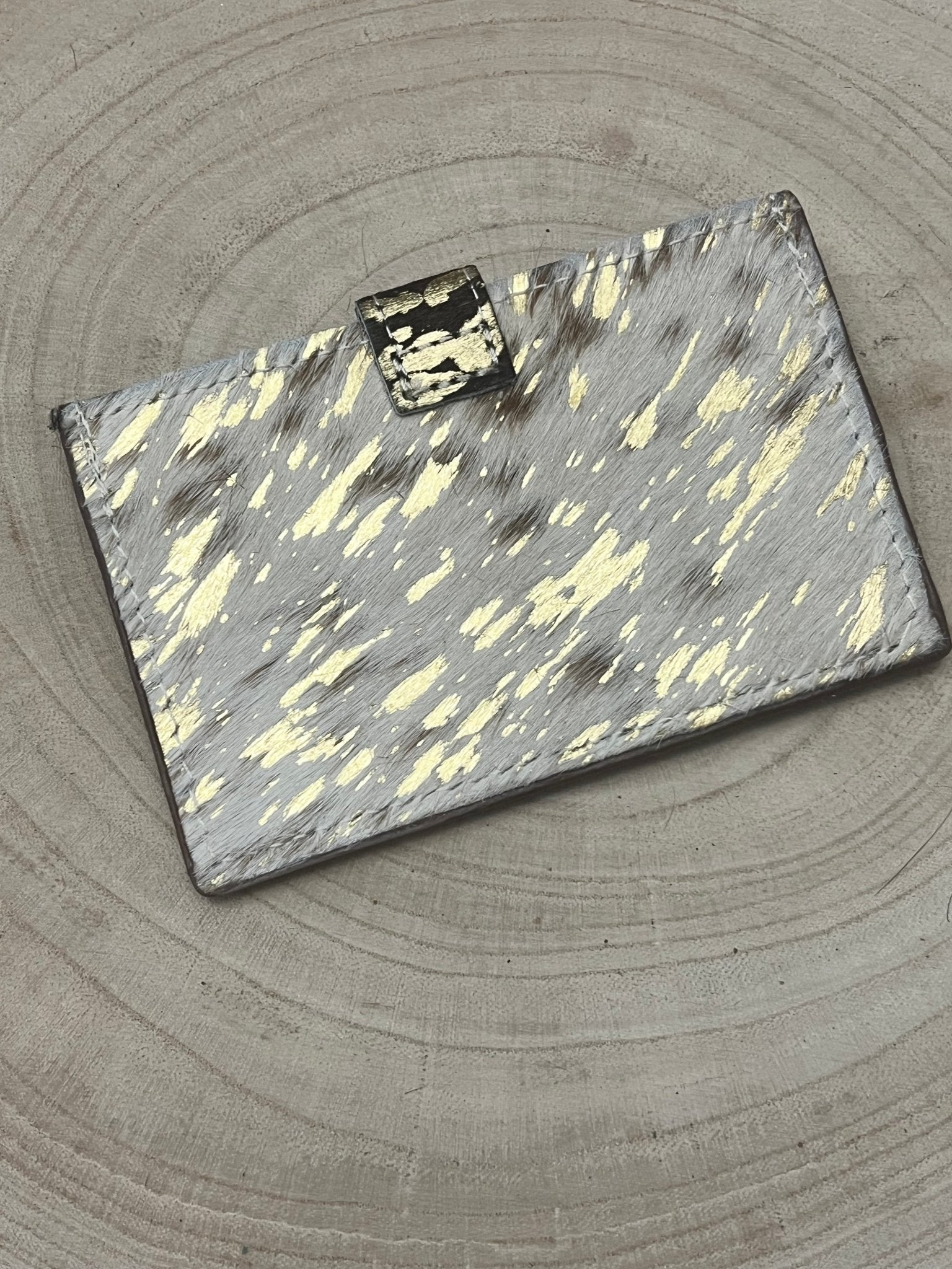 Western Cowhide Credit Card Wallet — Acid Wash Gold Hair-on-Hide (5" x 3" Real Hide) - Rooted & Reckless Co.